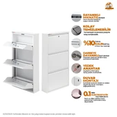 Mobilya Pratik Kilitli 3'lü Metal Ayakkabılık - Beyaz - 2