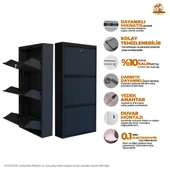 Siyah Kilitli Metal Ayakkabılık  MAC3 - 3 Kapaklı - 50X15X103 h - 2