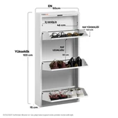 Mobilya Pratik Kilitli 3'lü Metal Ayakkabılık - Beyaz - 3