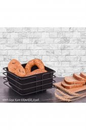 Metal Ekmeklik Siyah Şeritli Siyah Kumaş Kare Ekmek Sepeti - 1