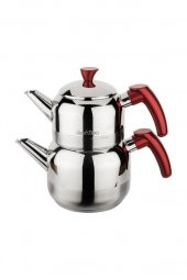 Tantitoni Kırmızı Athena Mini Boy Paslanmaz Çelik Çaydanlık Takımı 650/1150ml - 1