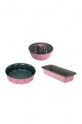 Pembe Renkli 3lü Klasik Kek Kalıbı Seti - 1