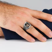 925 Ayar Gümüş Osmanlı Tuğralı Erkek Yüzük thumbnail 2