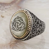 925 Ayar Gümüş  Sedef Taşlı Teşkilatı Mahsusa Yüzüğü thumbnail 3