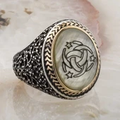 925 Ayar Gümüş  Sedef Taşlı Teşkilatı Mahsusa Yüzüğü thumbnail 2