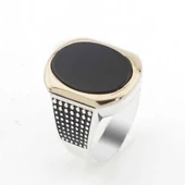 Siyah Oniks Taşlı Taşlı Gümüş  Erkek Yüzük thumbnail 1