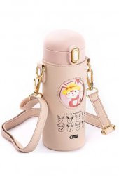 OKADI PEMBE TAVŞAN DESENLİ PİPETLİ PASLANMAZ ÇELİK ÇOCUK TERMOSU 350ML - 1