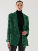 Kazayağı Desen Kruvaze Yeşil Oversize Blazer Ceket - 3