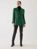 Kazayağı Desen Kruvaze Yeşil Oversize Blazer Ceket - 1