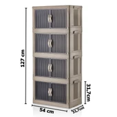 Piev Emayhome Çok Amaçlı Kapaklı Portatif İstiflenebilir Tekerlekli Organizer Dolap 4 Lü Cappuccino thumbnail 10