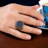 Gümüş Lacivert Zirkon Taşlı Kare Erkek Yüzük  SL4482 thumbnail 4