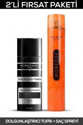Fontenay Saç Dolgunlaştırıcı Keratin Fibers Siyah Topik Saç Tozu 50gr + Saç Spreyi 400ml 2li Set 2 - 1
