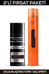 Fontenay Saç Dolgunlaştırıcı Keratin Fibers Koyu Kahve Topik Saç Tozu 50gr + Saç Spreyi 400ml 2li Set 2 - 1