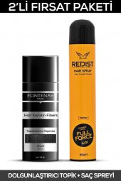 Fontenay Saç Dolgunlaştırıcı Keratin Fibers Siyah Topik Saç Tozu 50gr + Saç Spreyi 400ml 2li Set - 1