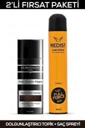 Fontenay Saç Dolgunlaştırıcı Keratin Fibers Koyu Kahve Topik Saç Tozu 50gr + Saç Spreyi 400ml 2li Set - 1