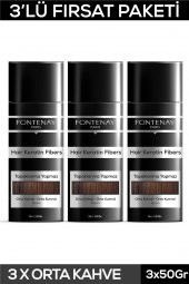 Fontenay Saç Dolgunlaştırıcı Keratin Fibers Orta Kahve Topik Saç Tozu 50gr X3 - 1