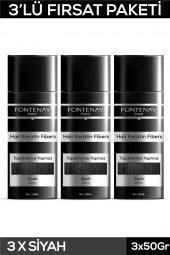 Fontenay Saç Dolgunlaştırıcı Keratin Fibers Siyah Topik Saç Tozu 50gr X3 - 1