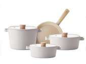 Neoflam Döküm Tencere Seti 7 Parça Cam Kapaklı Fika Bej - 1