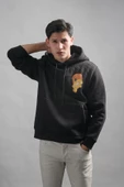Regular Fit Kapşonlu 3 İplik Kalın İçi Polarlı Kangru Cepli Baskılı Erkek Sweatshirt - 6