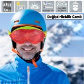Kayak Gözlüğü Değiştirebilir Camlı Antifog Güneş Kar  Koruyucu Gözlük Kırmızı Snowboard Glasses Gözlük - 8