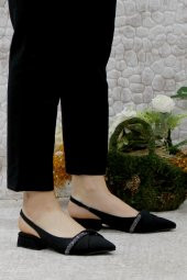 Mehmet Mete 01-901 Saten Fashion Arkası Açık Taşlı Kadın Babet thumbnail 3