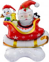 Ayaklı Kızak Noel Baba Folyo Balon 112x95 cm - 1