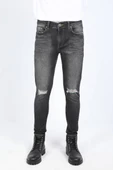 Siyah Yırtık Skinny Fit Erkek Jean Pantolon - 1