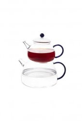 Borosilikat Mavi Kulplu Cam Çaydanlık Takımı 810ml 1870ml - 1