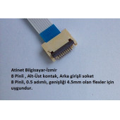 8 Pin 0.5 adımlı Flex Soketi Ffc Konnektörü Arka girişli 8-0.5-Arka - 2