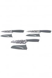 Tantitoni 3lü Füme Çiçek Desenli Kılıflı Bıçak Seti - 1