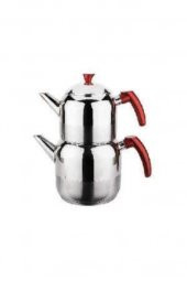 Tantitoni Kırmızı Athena Büyük Boy Paslanmaz Çelik Çaydanlık Takımı 1300/2250ml - 1