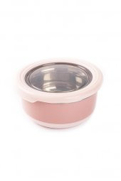 Tantitoni 072-01-tedemeı Pembe Paslanmaz Çelik Yuvarlak Yemek Taşıma Kabı 220ml - 1