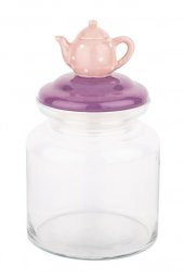 Tantitoni Pembe Çaydanlık Seramik Kapaklı Kavanoz 1085ml - 2