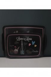 Tantitoni Melamin Love Menu Desenli 2 Li Dikdörtgen Kaydırmaz Tepsi 34-41 Cm - 1