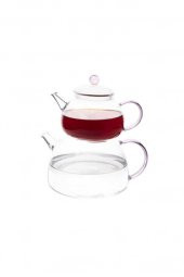 Borosilikat Pembe Kulplu Cam Çaydanlık Takımı 810 ml 1870 ml - 1