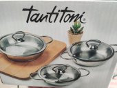 Tantitoni Paslanmaz Çelik 6 Parça Cam Kapaklı Sahan Seti - 3