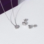Kolye- Çivili Küpe 6,70 mm Çaplı Zirkon Taşlı 925 Ayar Gümüş İkili Kadın Seti - 2
