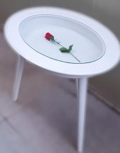 Hobi ADN 90269 Dekoratif Sehpa Rölyef Camlı Ahşap MDF Beyaz Lake Boya El Yapım - 4