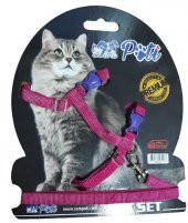 Pati Yavru Köpek ve Kedi Gezdirme Takım Tasması (Ayarlanabilir) Düz Fuşya - 1