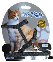 Pati Yavru Köpek ve Kedi Gezdirme Takım Tasması (Ayarlanabilir) Siyah Beyaz Noktalı - 1