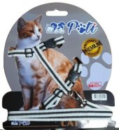 Pati Yavru Köpek ve Kedi Gezdirme Takım Tasması (Ayarlanabilir) Beyaz-Siyah - 1