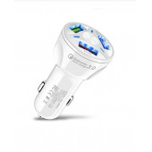 Oto 3 Usb Qualcomm Quick Qc 3.0 7a Hızlı Araç Şarj Aleti Cihazı - Beyaz - 1