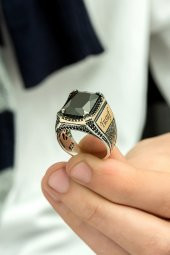 Siyah Oniks Taşlı İsimli 925 Gümüş Erkek Yüzük thumbnail 3