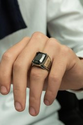 Siyah Oniks Taşlı İsimli 925 Gümüş Erkek Yüzük thumbnail 6