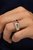 Kırmızı Taşlı 925 Gümüş Erkek Yüzük thumbnail 3