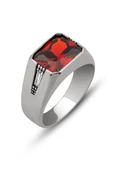 Kırmızı Taşlı 925 Gümüş Erkek Yüzük thumbnail 2