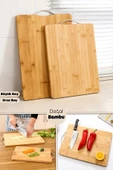 2'li Bambu Kesim Tahtası Büyük + Orta Boy Çelik Saplı Peynir Sunum Tepsi Sebze Doğrama Panosu Seti - 1