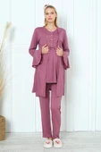 Vişne Renk Dantel Detaylı Erdeniz 3391 Sabahlıklı Hamile Pijama Takımı - 1