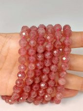 Çilek Kuvars Taşı Faset Kesim Dizi 8mm thumbnail 1