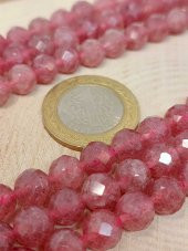Çilek Kuvars Taşı Faset Kesim YARIM Dizi 8mm (18cm uzunluğundadır) - 1